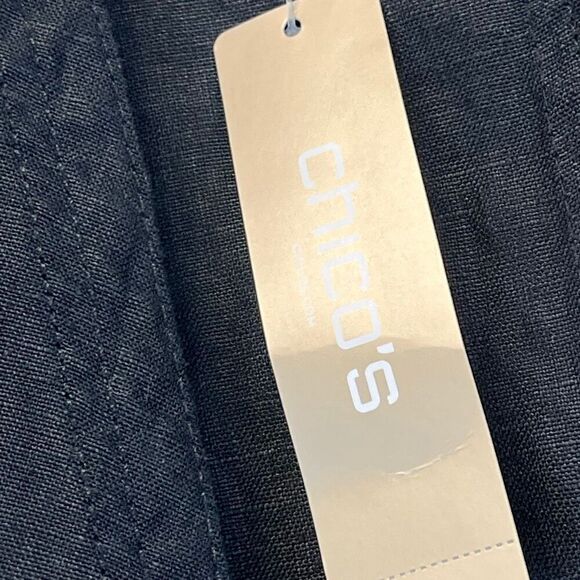 NWT CHICO'S Linen Jacket Size 2/Large Black Drape Open Front 3/4 Sleeve New - Picture 5 of 13